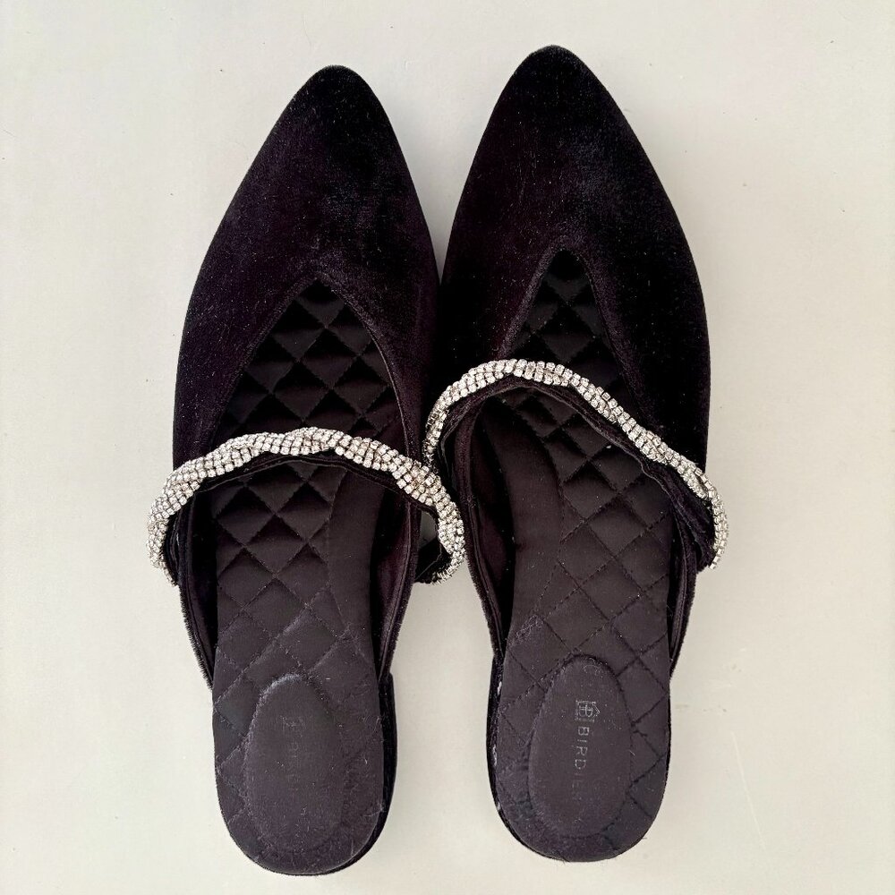 Birdies The Swan Velvet Flats w/ Gem Bracelet | Caviar | Size 9.5 | GUC ✨🖤